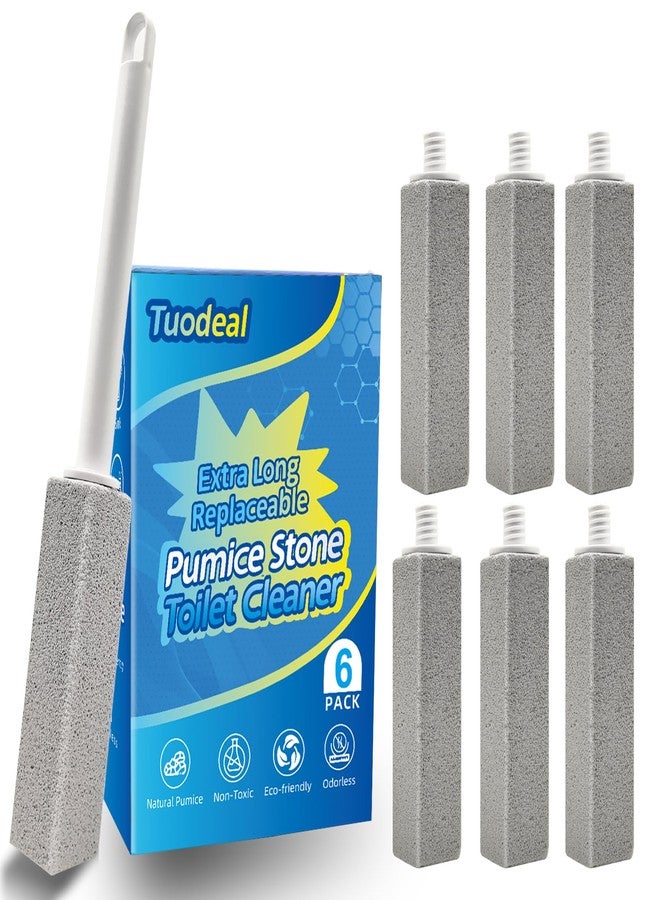 Tuodeal Pumice Stone Toilet Bowl Cleaner with Extra Long Handle - Effortlessly Removes Hard Water Stains, Limescale, Calcium, Rust from Toilets, Bathtubs, Grills, Pools & Sinks, 1 Wand+6 Pumice Stones - Image 1
