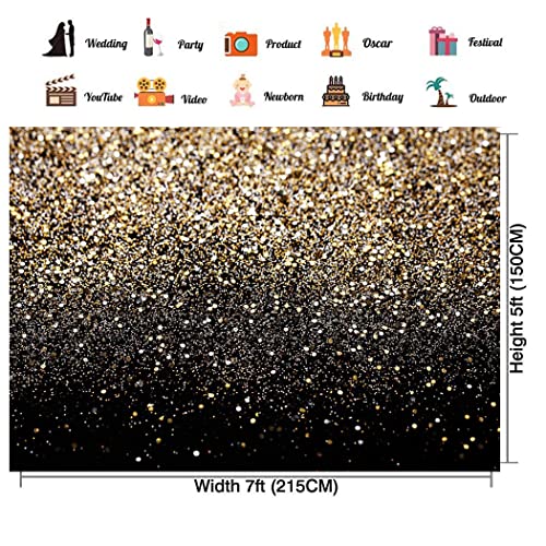 CHAIYA 7x5ft Black and Gold Backdrop Gold Spots Backdrop Vinyl Photography Backdrop Vintage Background for Family Birthday Party Newborn Studio Props - Image 3