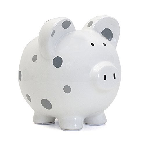 Child to Cherish Ceramic Polka Dot Piggy Bank for Boys, Gray - Image 1