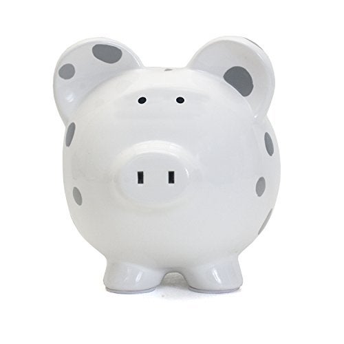 Child to Cherish Ceramic Polka Dot Piggy Bank for Boys, Gray - Image 3