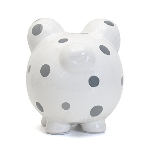 Child to Cherish Ceramic Polka Dot Piggy Bank for Boys, Gray - Image 2