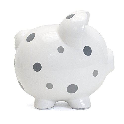 Child to Cherish Ceramic Polka Dot Piggy Bank for Boys, Gray - Image 4
