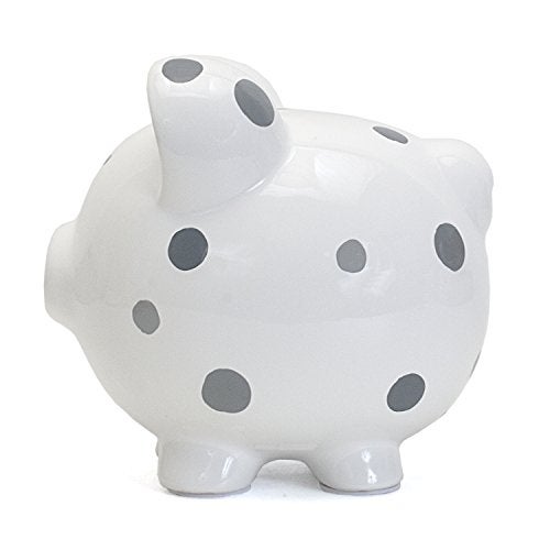 Child to Cherish Ceramic Polka Dot Piggy Bank for Boys, Gray - Image 5