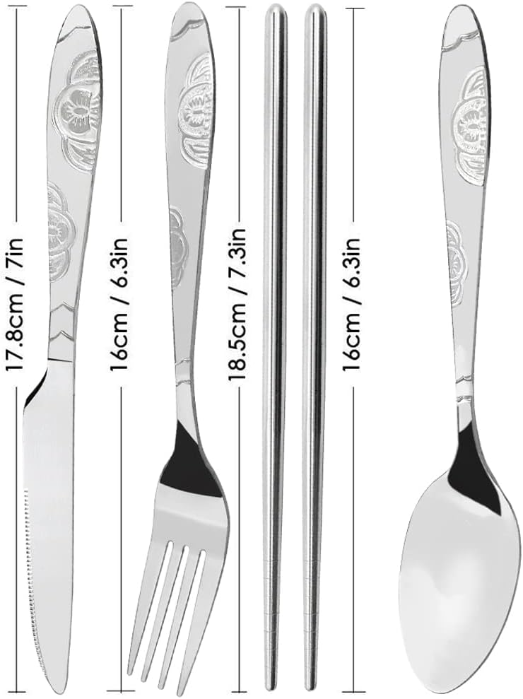 CKANDAY 3 Pack Camping Silverware Set CKANDAY 12 Pcs Knife Fork Spoon Chopsticks Stainless Steel with Carrying Case Rustproof Tableware Flatware for Traveling Picnic Working HikingBlackBlueLight Blue - Image 2
