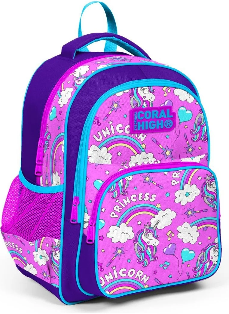 كورال هاي Kids Purple Light Pink Unicorn Patterned 3-Piece School Bag Set SET0123404