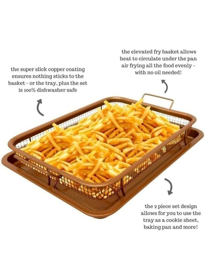 Crisper Copper Air Fryer - Premium Multi-Purpose Copper Pan with Non-Stick Grilling Mesh Tray - Square Pan Design, Non-Stick and Oven Safe - Image 5