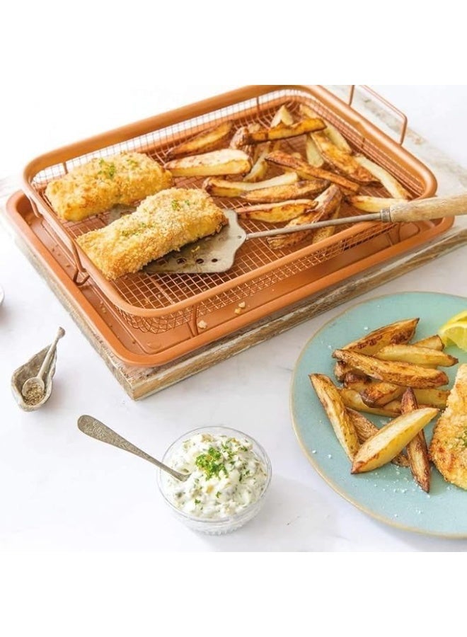Crisper Copper Air Fryer - Premium Multi-Purpose Copper Pan with Non-Stick Grilling Mesh Tray - Square Pan Design, Non-Stick and Oven Safe - Image 4