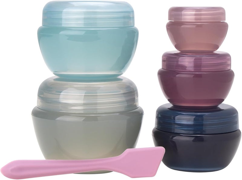 BLISS Bliss Travel Containers - 5 Pack Leak Proof Tapered Jar Set with Lid and Spatula - Small Travel Containers for Creams, Lotions, Vitamins, and Small Jewelry, Multi