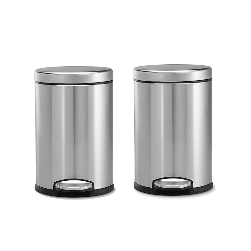 OPR Stainless Steel Plain Pedal Dustbin with Lid Trash Can Round Shape Dustbin for Bathroom Home Kitchen washrooms Room and Office Pack Of 2 5 Litre - Image 1