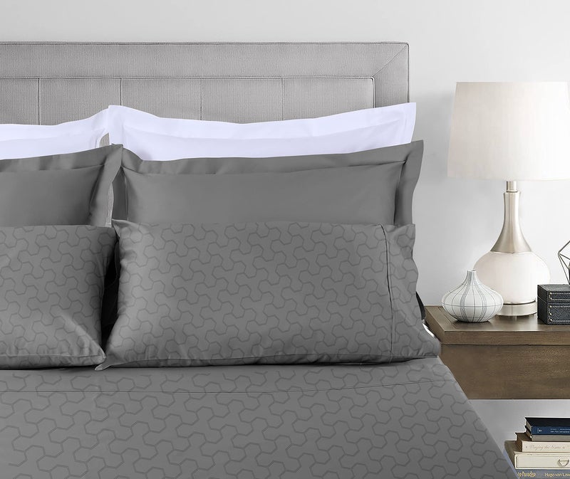 Threadmill Threadmill 500 Thread Count Queen Size 4 Pc Luxury Cotton Bedding Sheets  Jacquard Floria Dark Grey  Silky Smooth Sheets with 16"" Elasticized Deep Pocket  2 Pillowcases & Free Tote Bag  - Image 2