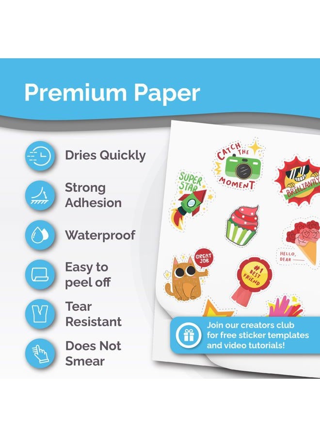 AgoDeo Premium Printable Vinyl Sticker Paper for Inkjet & Laser Printer - 56 Sheets - Glossy White - Self-Adhesive Waterproof Sheets - Dries Quickly & Vivid Colors - Holds Ink Well - Tear Resistant - Image 2