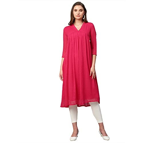 RATAN Women's Rani Pink Chiffon Self Design Flared Kurta(TBT-Rani-XL), Regular Fit - Image 1