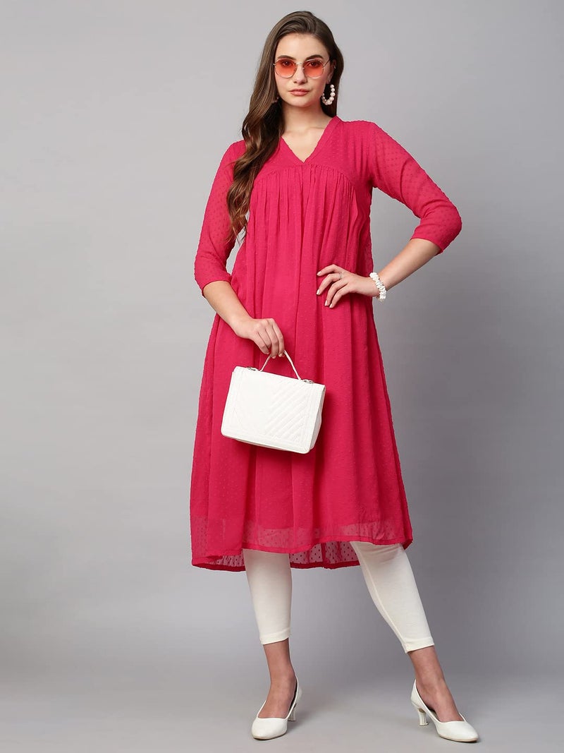 RATAN Women's Rani Pink Chiffon Self Design Flared Kurta(TBT-Rani-XL), Regular Fit - Image 5