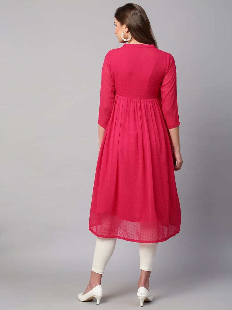 RATAN Women's Rani Pink Chiffon Self Design Flared Kurta(TBT-Rani-XL), Regular Fit - Image 3