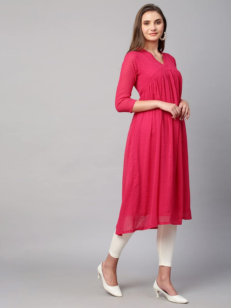 RATAN Women's Rani Pink Chiffon Self Design Flared Kurta(TBT-Rani-XL), Regular Fit - Image 4