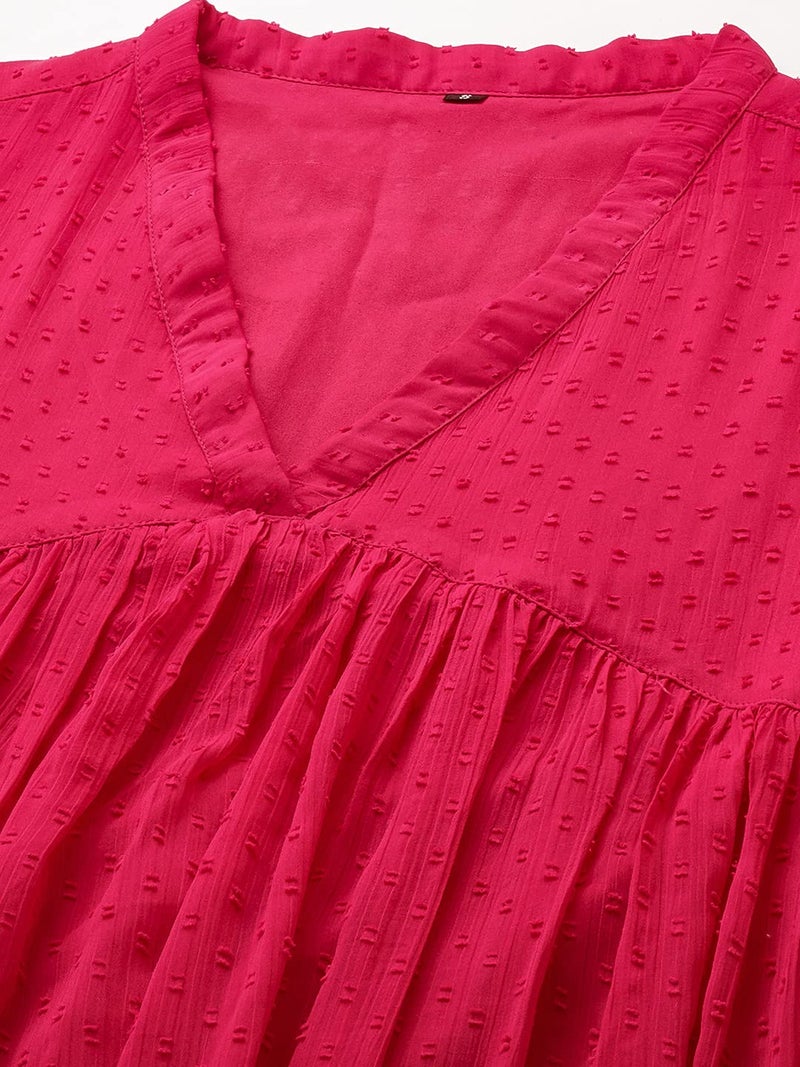 RATAN Women's Rani Pink Chiffon Self Design Flared Kurta(TBT-Rani-XL), Regular Fit - Image 2