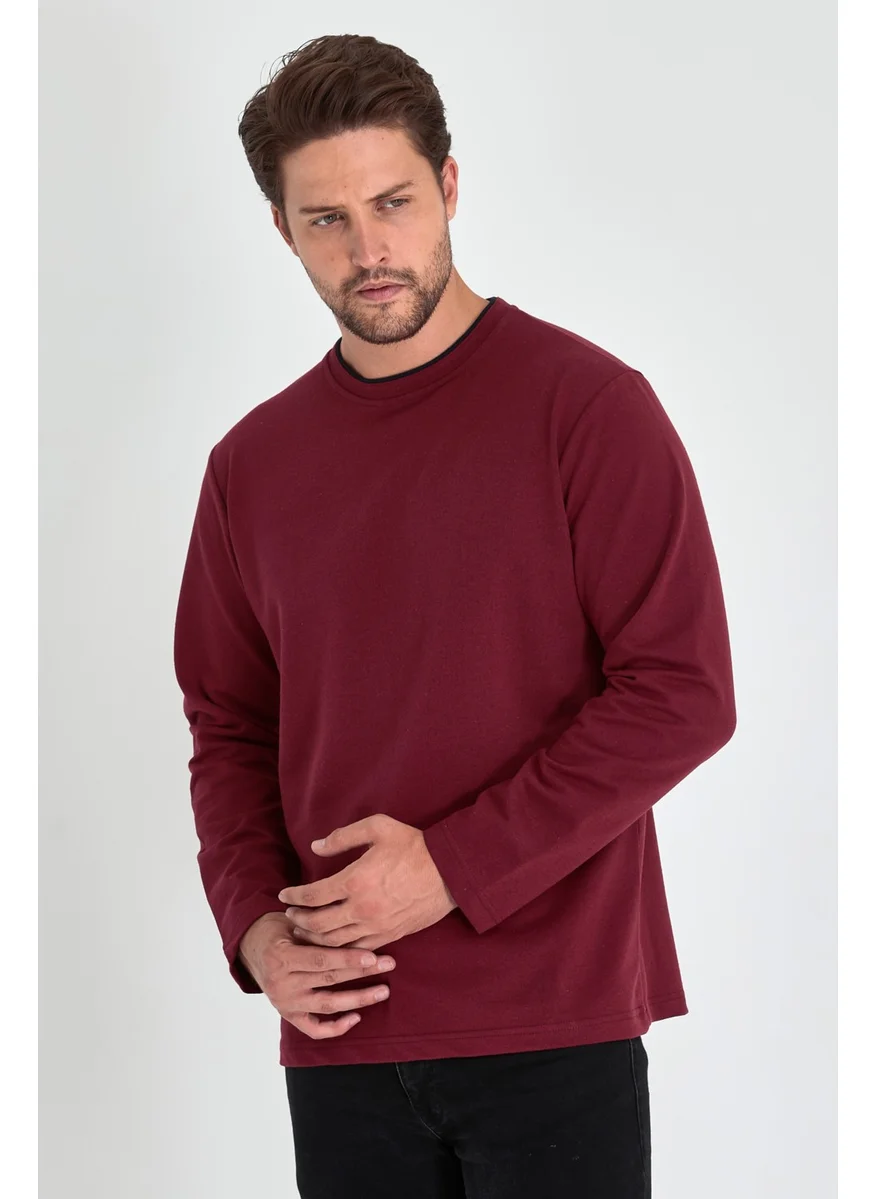 mmetalic Metalic Men's Claret Red Double Crew Neck Standard Relaxed Cut Sweatshirt