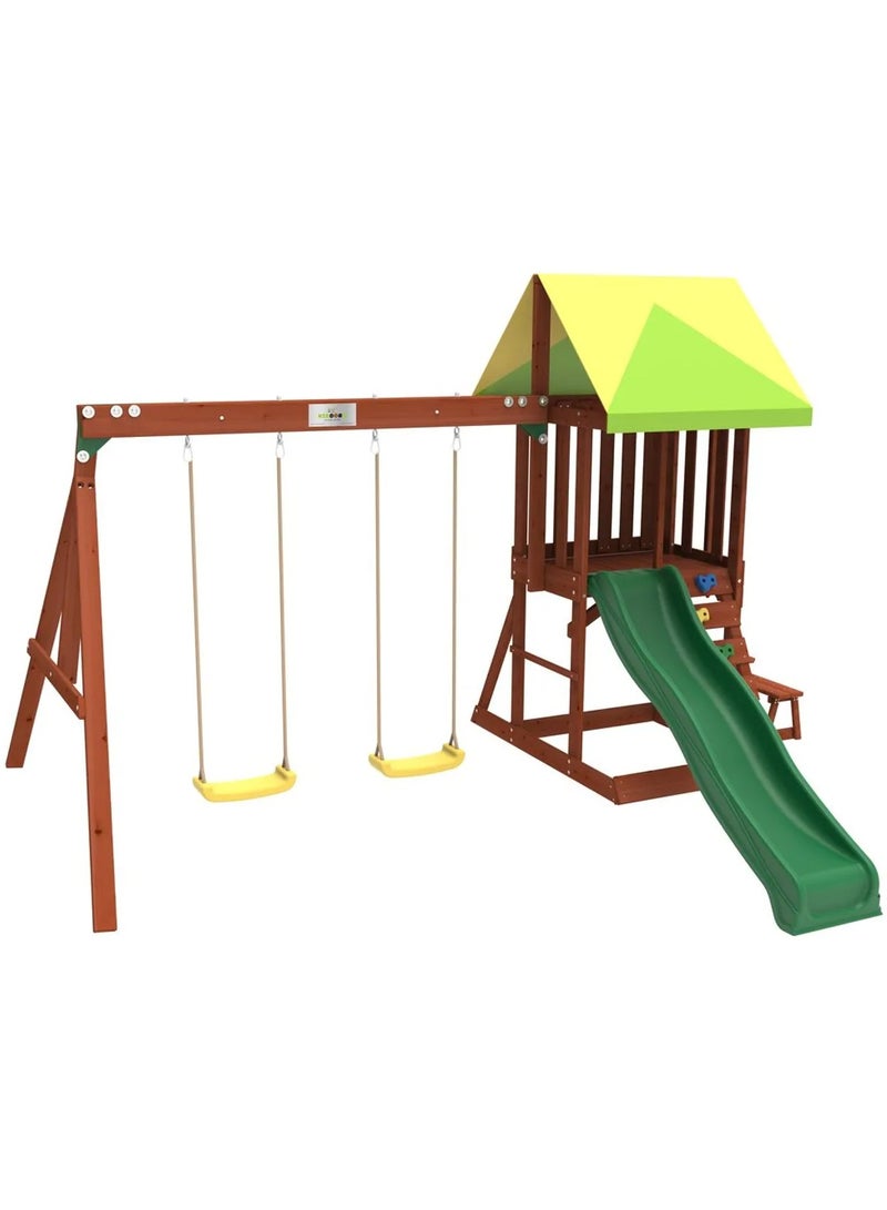 kiddoro مجموعة swings كيدورو مايتي جانجل - مجموعة ألعاب خارجية مع swings، منزلق، جدار تسلق وبيت لعب للأطفال - Image 1