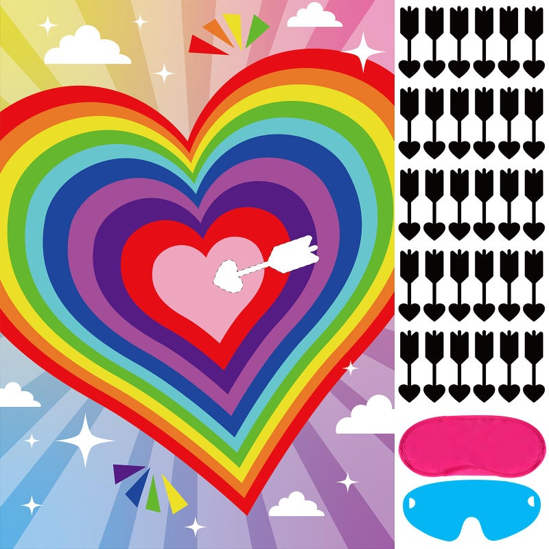Hxezoc Valentines Games for Kids Pin The Arrow On The Heart with 30 Pcs Arrow Stickers Large Valentines Party Game Set for Boys Girls Includes Poster Blindfold Stickers Adhesive - Image 3