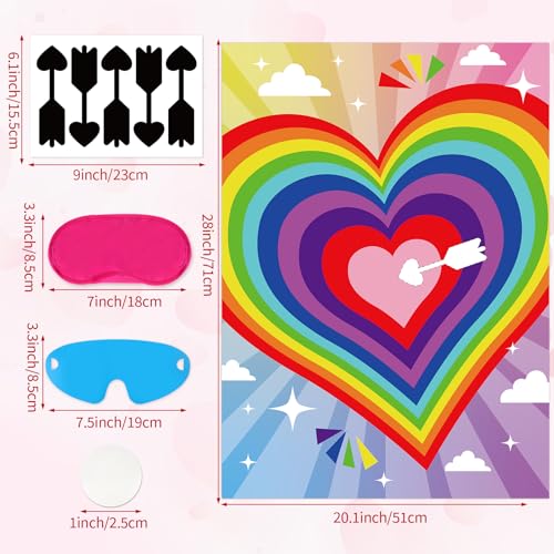 Hxezoc Valentines Games for Kids Pin The Arrow On The Heart with 30 Pcs Arrow Stickers Large Valentines Party Game Set for Boys Girls Includes Poster Blindfold Stickers Adhesive - Image 5