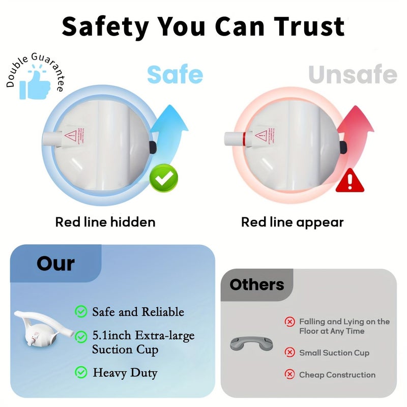 2 Pack Vacuum Suction Cup Shower Grab Bar for Bathtub And Bathroom Safety Handrail No Drilling Required Removable Suction Handle With Safety Warning Line Holds Up To 200 Pounds - Image 5