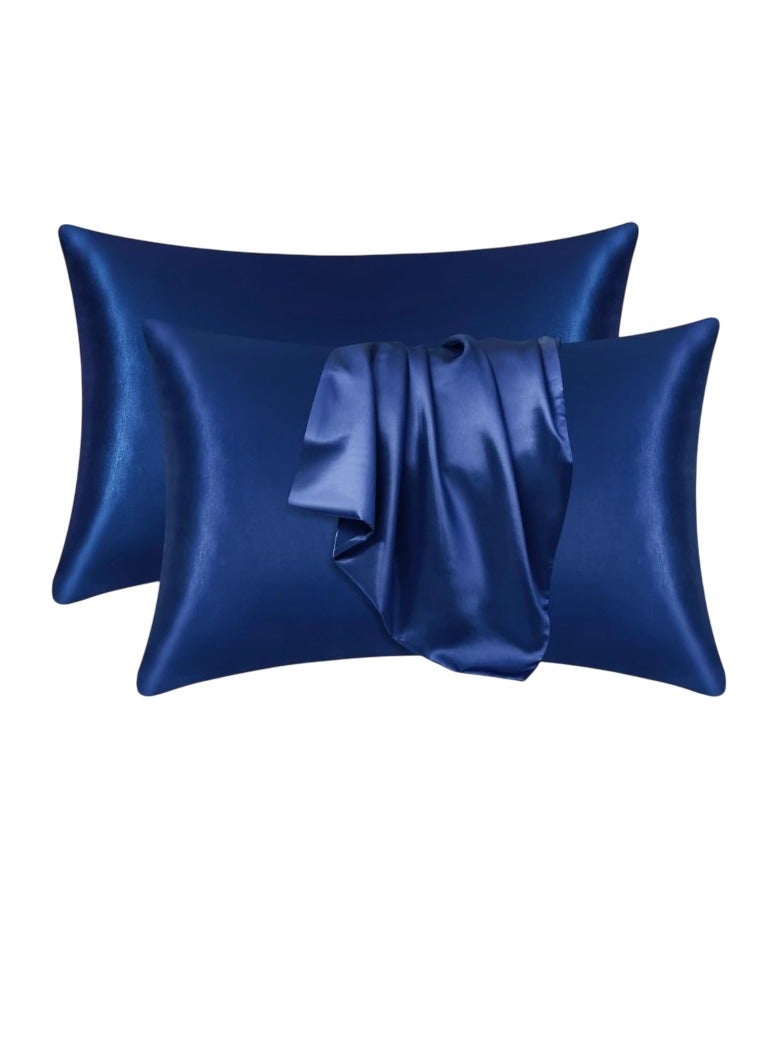 Silk Pillowcase, Comfortable Super Soft Pillow Cover, Elegant Design Fade Resistant Pillow Slip, Easy To Clean Washable Pillow Cases For For Hair And Skin, (2pcs, Blue) 