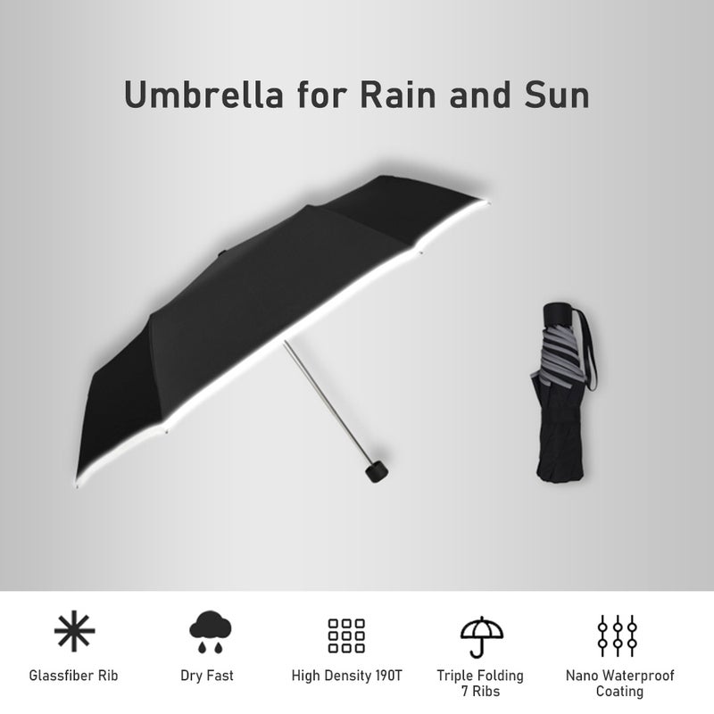 Umbrella for Rain and Sun UPF 50+ Women Umbrellas UV Protection Windproof Umbrella Triple Folding Umbrella for Rainy Sunny Days Travel Compact Lightweight Small Umbrellas with Reflective Stripes - Image 4