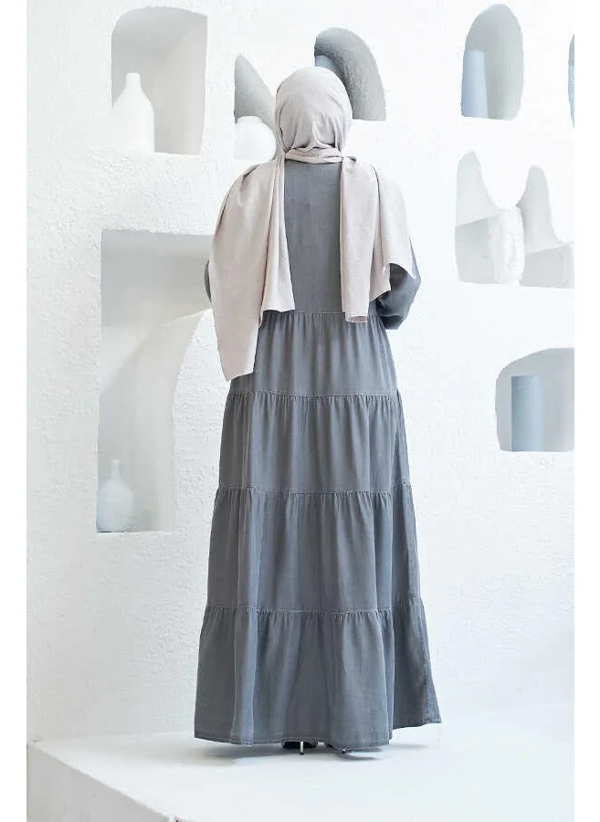 Neways 6556-DENIM Buttoned Pleated Dress Gray