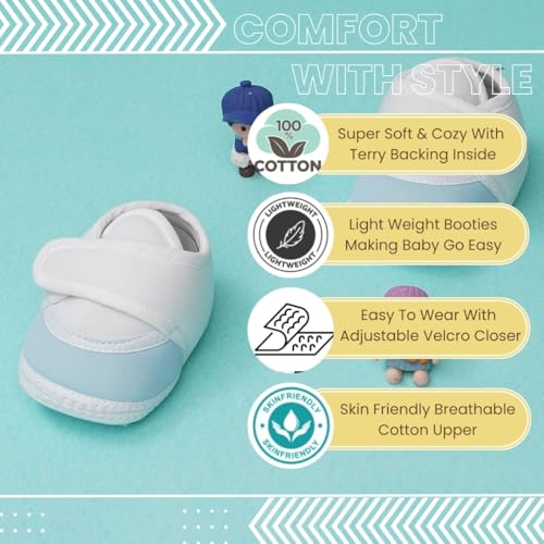 Neska Moda 6 To 12 Months Baby Boys & Baby Girls Cute Soft Cotton Pre-Walker Sports Booties (White,Blue)-BT4705 - Image 2