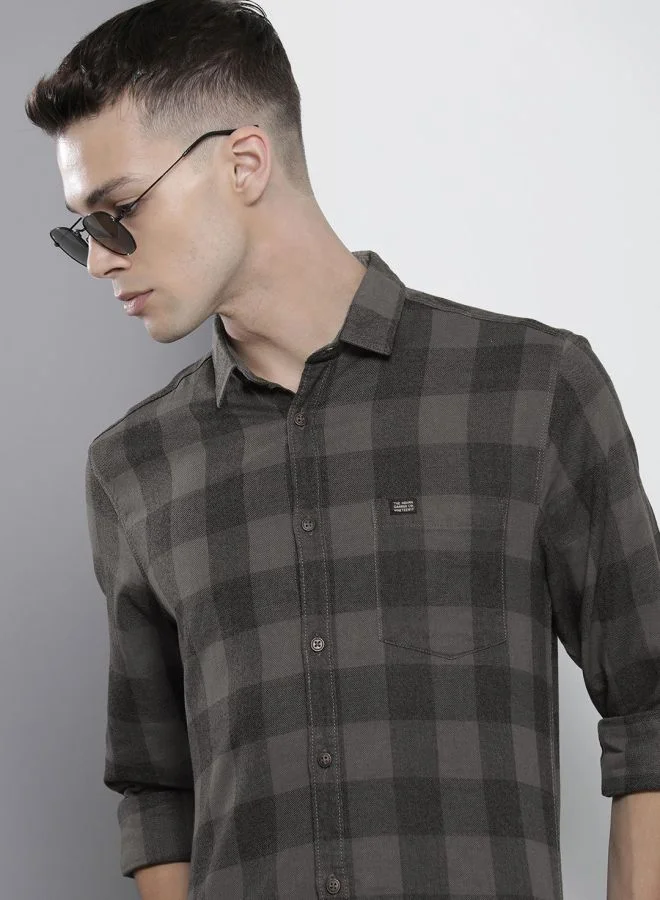 The Indian Garage Co Men Regular Fit Checkered Full Sleeves Spread Collar Casual Shirt