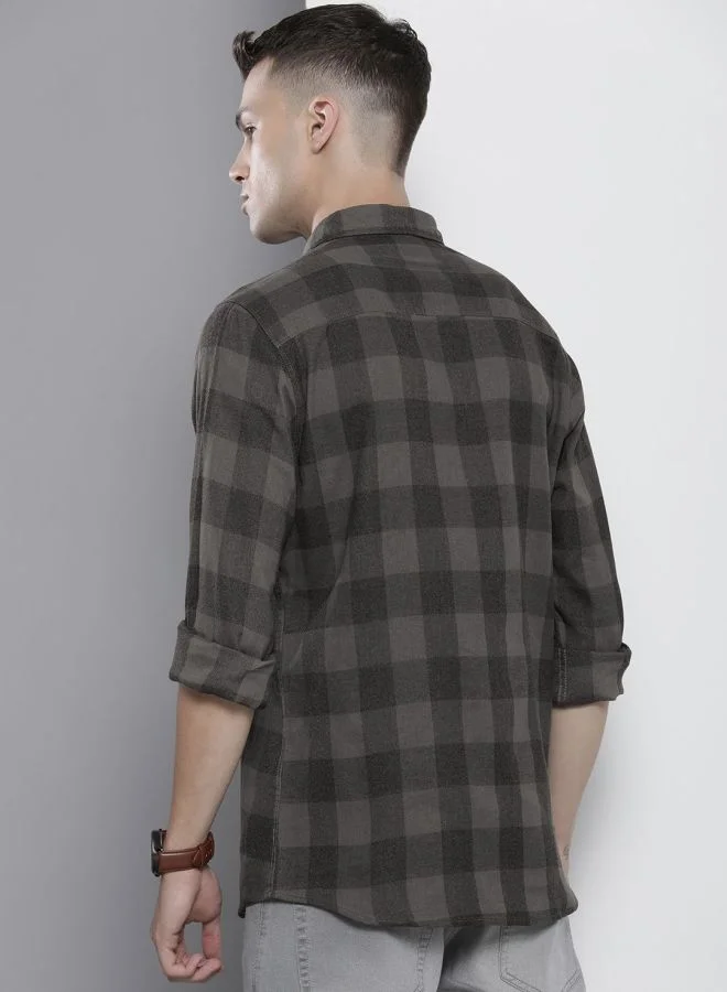 The Indian Garage Co Men Regular Fit Checkered Full Sleeves Spread Collar Casual Shirt