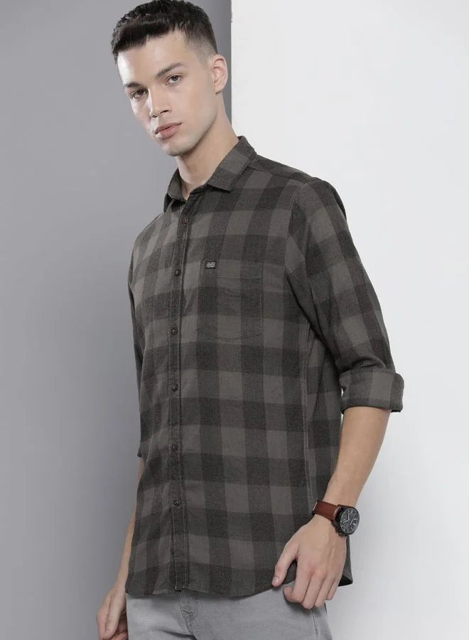 The Indian Garage Co Men Regular Fit Checkered Full Sleeves Spread Collar Casual Shirt