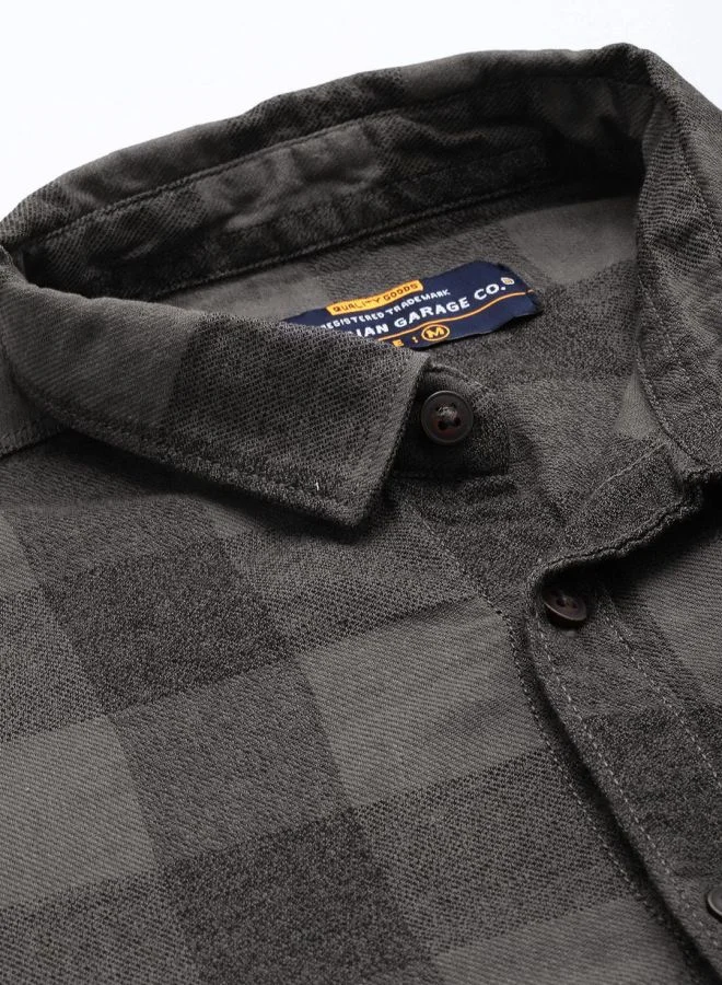 The Indian Garage Co Men Regular Fit Checkered Full Sleeves Spread Collar Casual Shirt