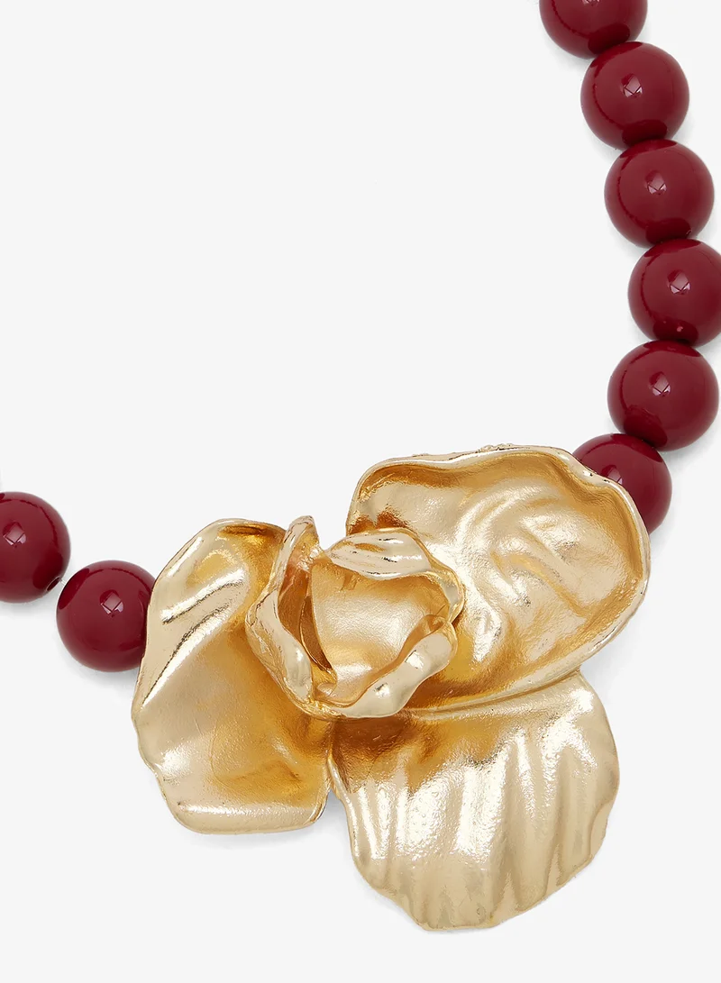ELLA Stone Beaded Necklace with Golden Flower Charm