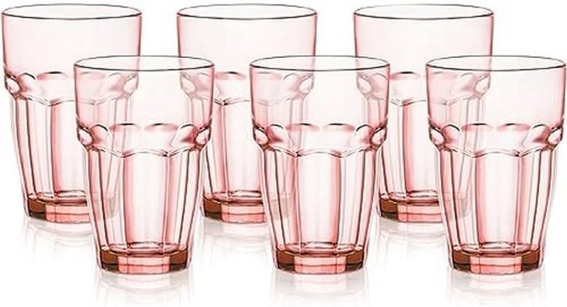 Bormioli Rocco Rock Bar 12.5 oz. Long Drink Stackable Tempered Beverage Glasses for Cold Drinks, Water, and Cocktails, Set of 6, Peach - Image 1