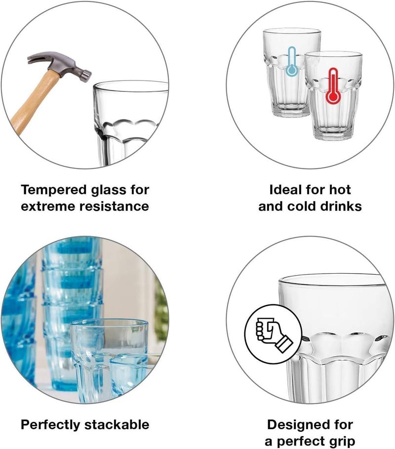 Bormioli Rocco Rock Bar 12.5 oz. Long Drink Stackable Tempered Beverage Glasses for Cold Drinks, Water, and Cocktails, Set of 6, Peach - Image 3