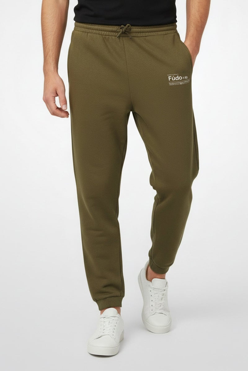 Fudo Men Regular Fit Brand Logo Jogger Pants, Olive - Image 1