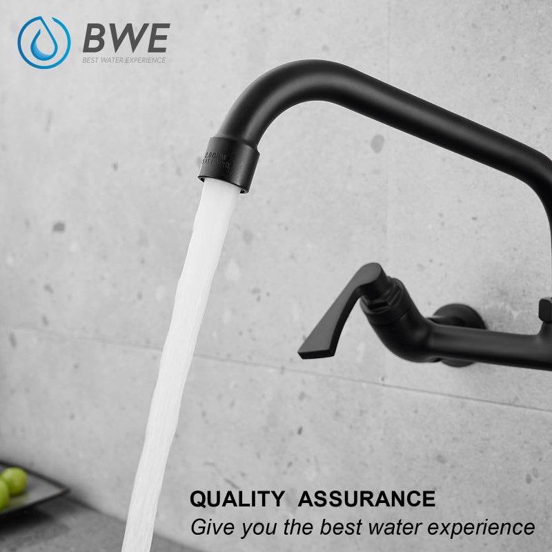 BWE الجدار المطبخ صنبور الصنبور غير اللامع أسود اثنين من مقابض المطبخ صنبور مع 8 بوصة دوار صنب - Image 4