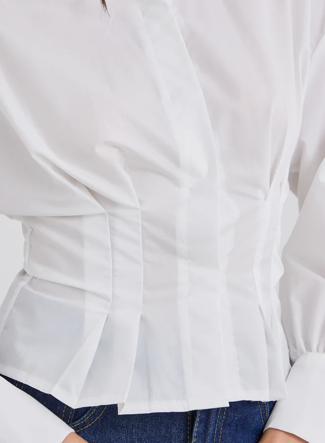ستايلي Styli White Fold Pleated Fitted Crop Shirt