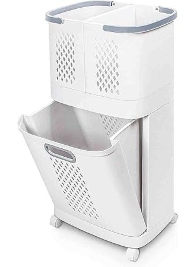 Macon Laundry Basket with Wheels, Movable 2-Tier Plastic Clothes Hamper Sorter, Rolling Laundry Storage Organizer for Bathroom, Bedroom & Kitchen. - Image 1