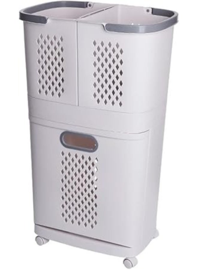 Macon Laundry Basket with Wheels, Movable 2-Tier Plastic Clothes Hamper Sorter, Rolling Laundry Storage Organizer for Bathroom, Bedroom & Kitchen. - Image 2