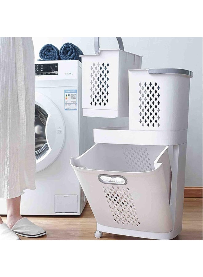 Macon Laundry Basket with Wheels, Movable 2-Tier Plastic Clothes Hamper Sorter, Rolling Laundry Storage Organizer for Bathroom, Bedroom & Kitchen. - Image 4