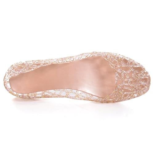 Stunner Womens Beach Jelly Shoes Slip on Crystal Summer Soft Hollow Ballet Flats Gold 387 - Image 3