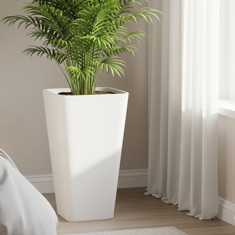 Worth Garden 20" Tall Planters Set of 2 â€“ Large White Tapered Plastic Flower Pots for Indoor & Outdoor Use â€“ Modern Plant Containers with Drainage Holes â€“ Ideal for Front Porch, Patio, Balcony - Image 4
