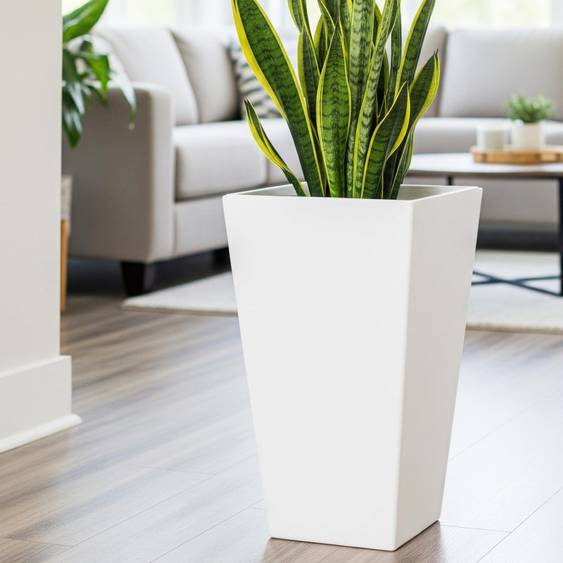Worth Garden 20" Tall Planters Set of 2 â€“ Large White Tapered Plastic Flower Pots for Indoor & Outdoor Use â€“ Modern Plant Containers with Drainage Holes â€“ Ideal for Front Porch, Patio, Balcony - Image 3