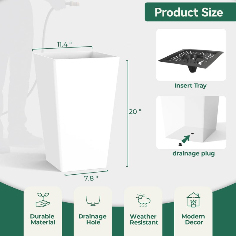 Worth Garden 20" Tall Planters Set of 2 â€“ Large White Tapered Plastic Flower Pots for Indoor & Outdoor Use â€“ Modern Plant Containers with Drainage Holes â€“ Ideal for Front Porch, Patio, Balcony - Image 5