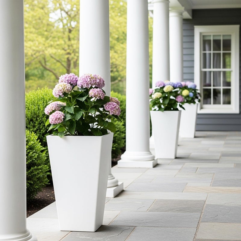 Worth Garden 20" Tall Planters Set of 2 â€“ Large White Tapered Plastic Flower Pots for Indoor & Outdoor Use â€“ Modern Plant Containers with Drainage Holes â€“ Ideal for Front Porch, Patio, Balcony - Image 2