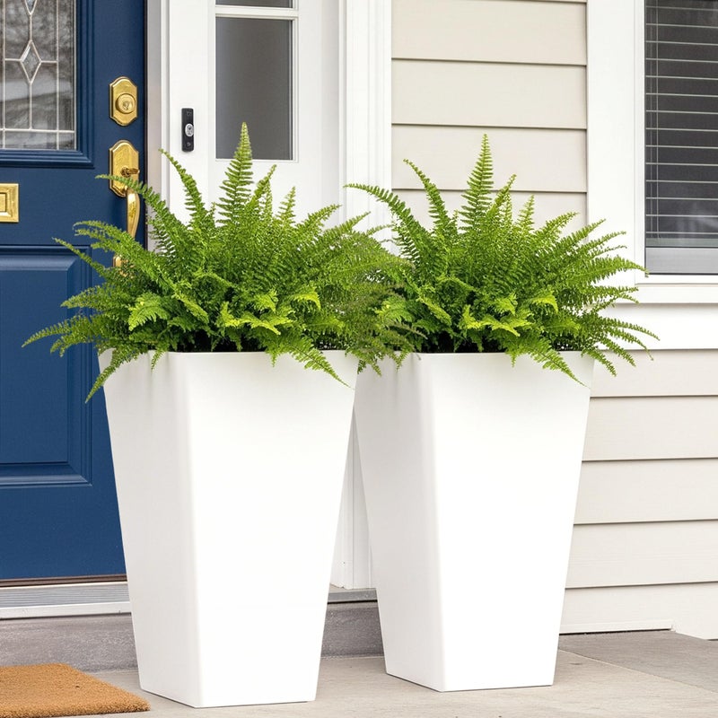 Worth Garden 20" Tall Planters Set of 2 â€“ Large White Tapered Plastic Flower Pots for Indoor & Outdoor Use â€“ Modern Plant Containers with Drainage Holes â€“ Ideal for Front Porch, Patio, Balcony - Image 1