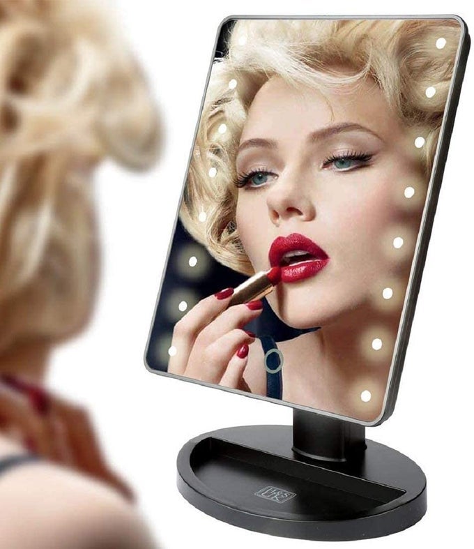 ADJUSTABLE BRIGHTNESS 16 LED VANITY MIRROR LIGHTS PORTABLE STUDIO GLOW VANITY MAKEUP LIGHT NATURAL LIGHT FOR MAKEUP DRESSING TABLE TOP STAND SQUARE MIRROR FOR SHAVING COSMETIC COUNTER TOP