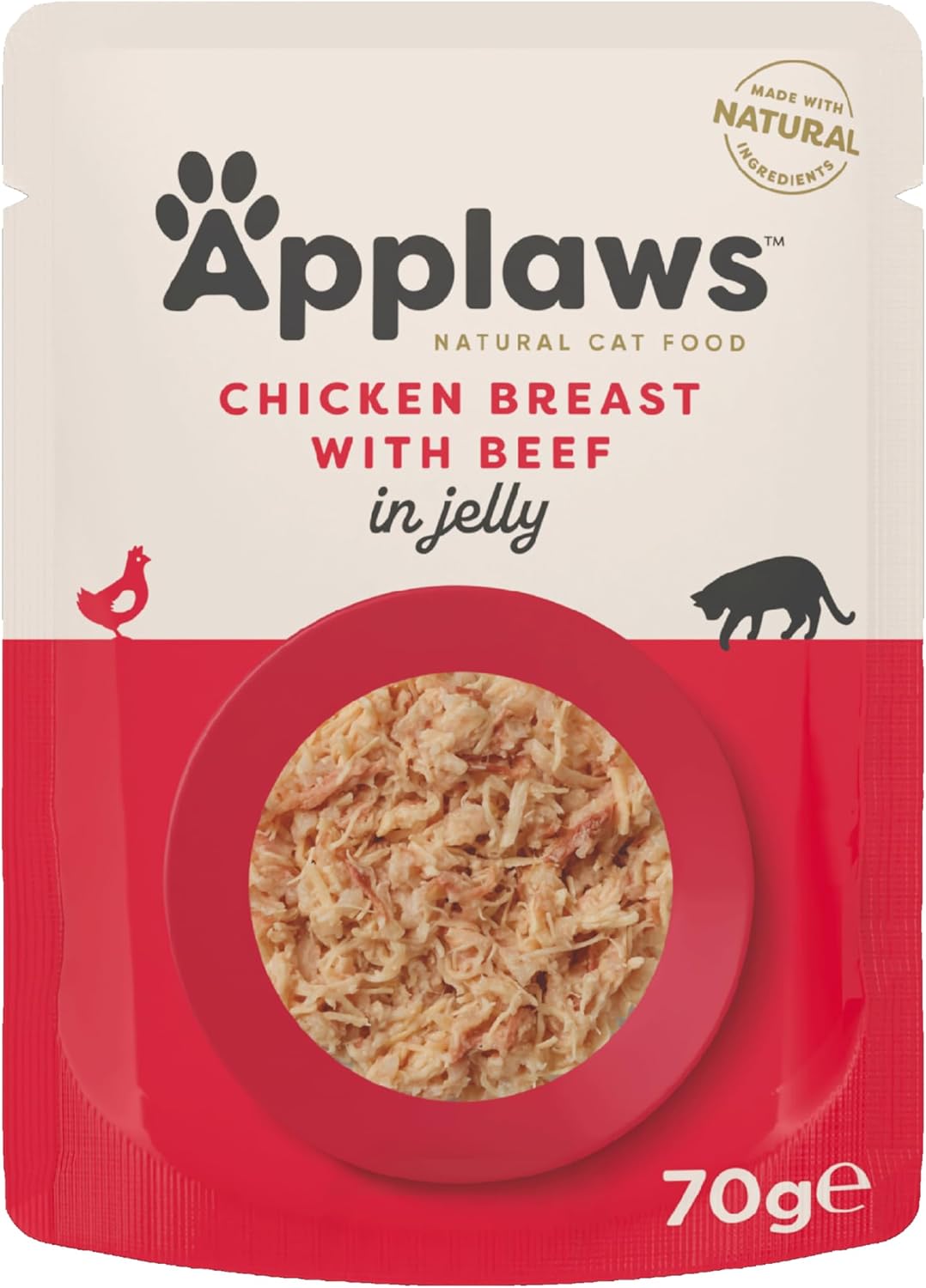 Applaws Natural Wet Food for Adult Cats Chicken Breast with Beef in Jelly - 16 x 70g Pouches